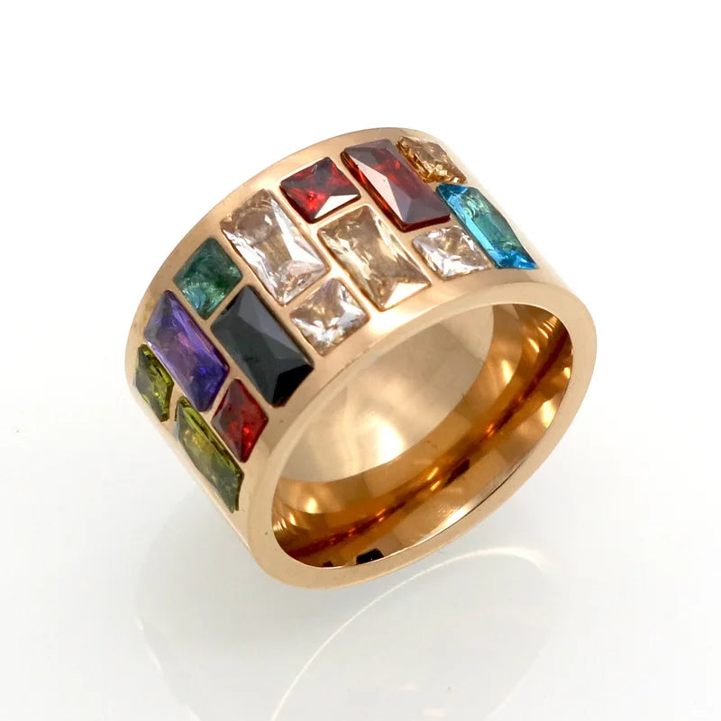 Multicolor Crystal For Women Anel 316L Stainless Steel Wedding Rings Female Rainbow Color Stone Anillo Fashion Jewelry