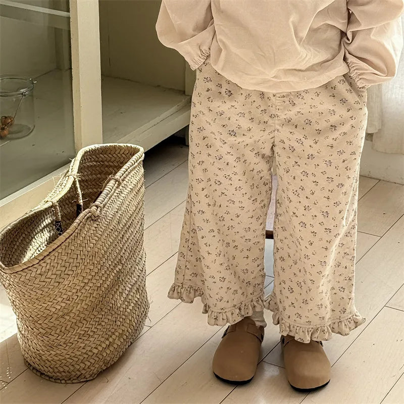 2026 Spring New Girls Cotton Loose Harem Pants Children Girl Clothes Casual Ankle-length Trousers Toddler Kids Corduroy Pants