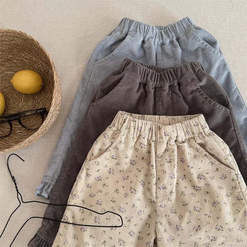 2026 Spring New Girls Cotton Loose Harem Pants Children Girl Clothes Casual Ankle-length Trousers Toddler Kids Corduroy Pants