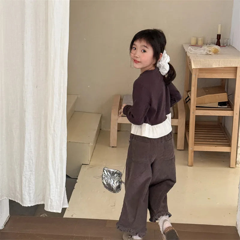 2026 Spring New Girls Cotton Loose Harem Pants Children Girl Clothes Casual Ankle-length Trousers Toddler Kids Corduroy Pants