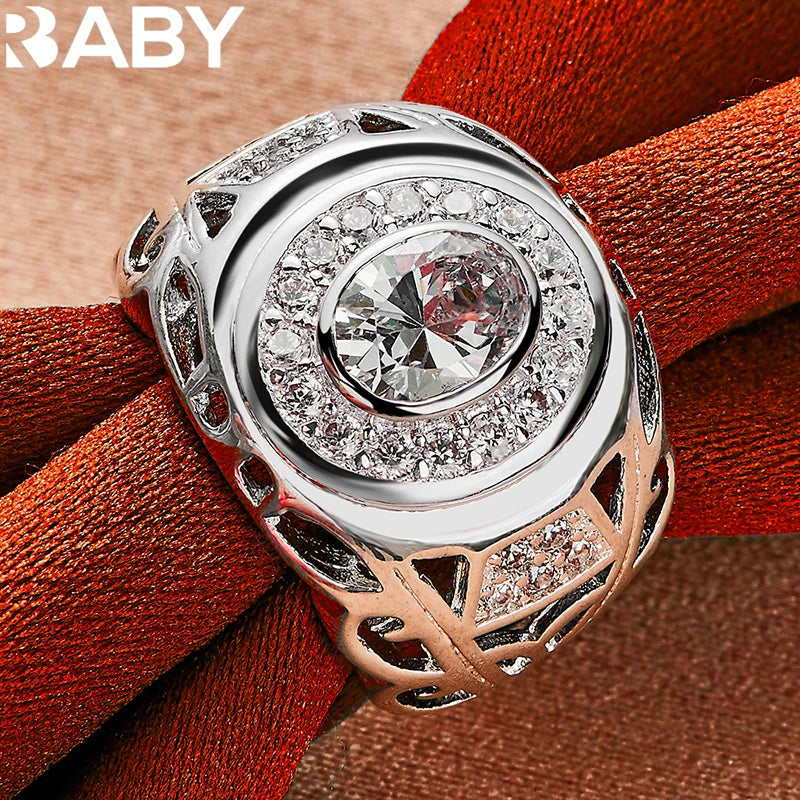 925 Sterling Silver 6-10 Size Rings For Women Man Round Large Zircon