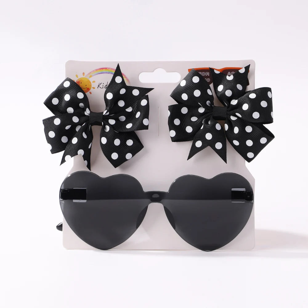 3Pcs/Pack Solid Dot Hair Bows Clip Girls Boutique Bowknot Hair Clips Kids Colorful Heart Sun Glasses Children Hair Accessories.
