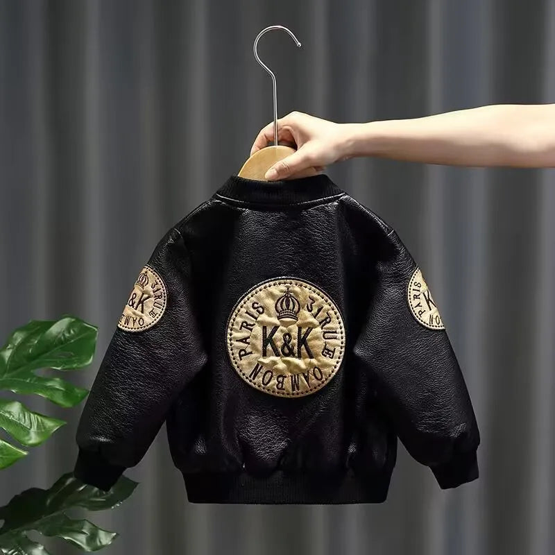 Spring Boys PU leather jacket outerwear for toddler baby clothes kids outfits children Kids clothing zipper leather jacket coat
