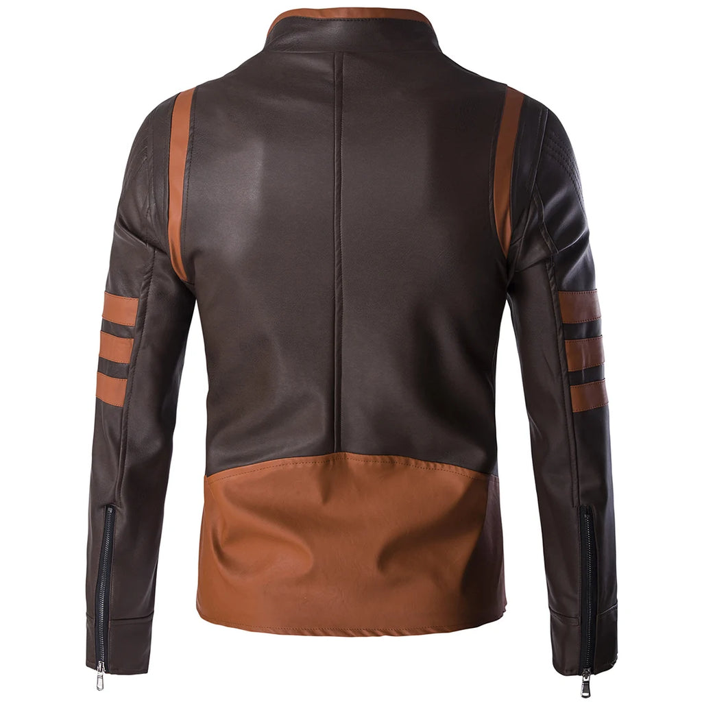 High-end Brand Men's Zipper Leather Jacket Wolverine Slim Fit Short Coat Retro Locomotive Logan Bomber PU Leather Jacket 5XL-M
