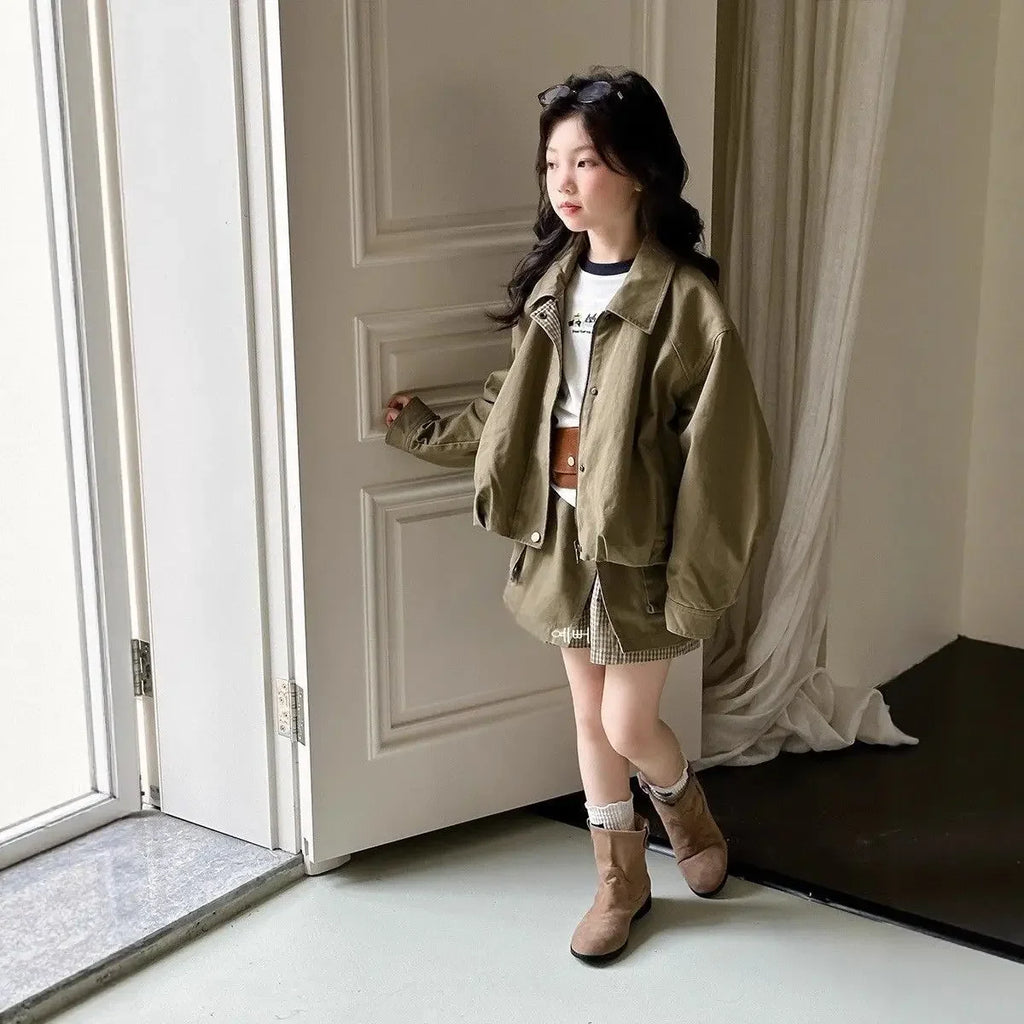 Girls Suit 2025 Autumn New Children's Clothing Korean Style Girl Baby Fashion Coat False Two Short Skirt Two Sets Casual Simple