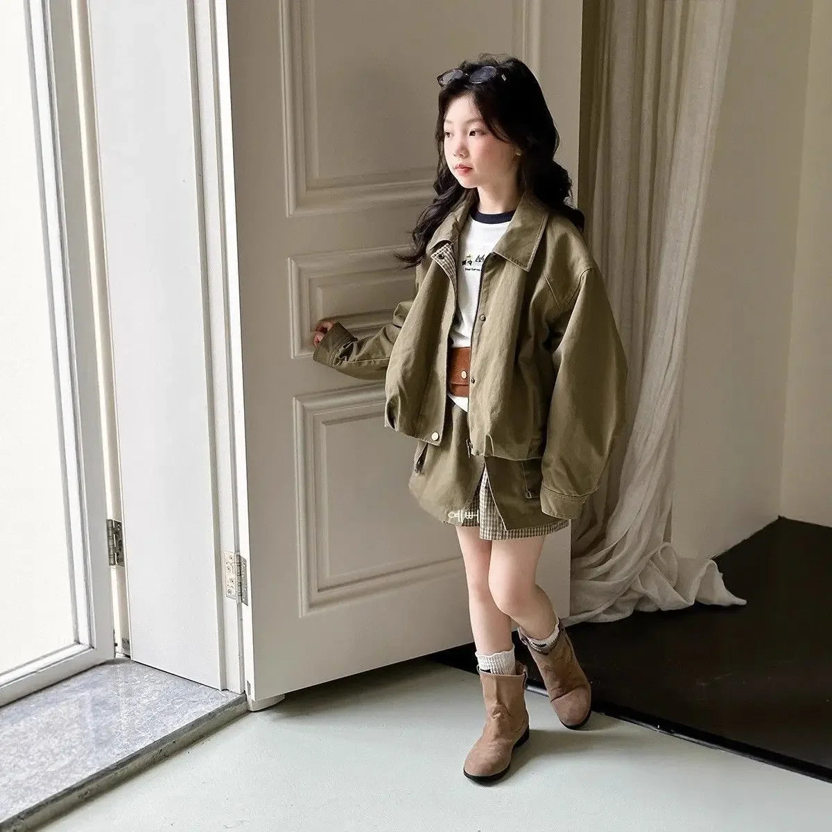 Girls Suit 2025 Autumn New Children's Clothing Korean Style Girl Baby Fashion Coat False Two Short Skirt Two Sets Casual Simple