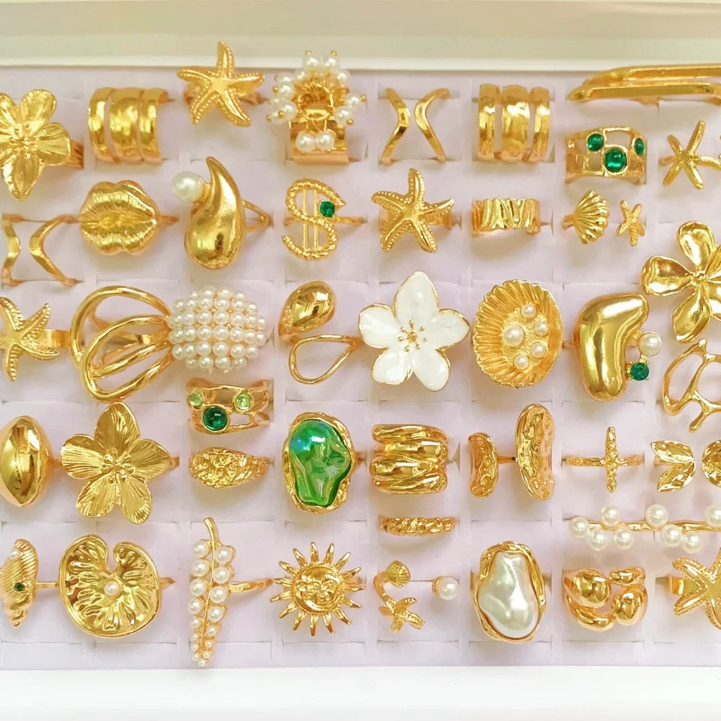 10/20/30Pieces Fashion Flowers Geometric Irregular Line Open Ring Set For Women Mix Style Trendy Jewelry Party Gifts