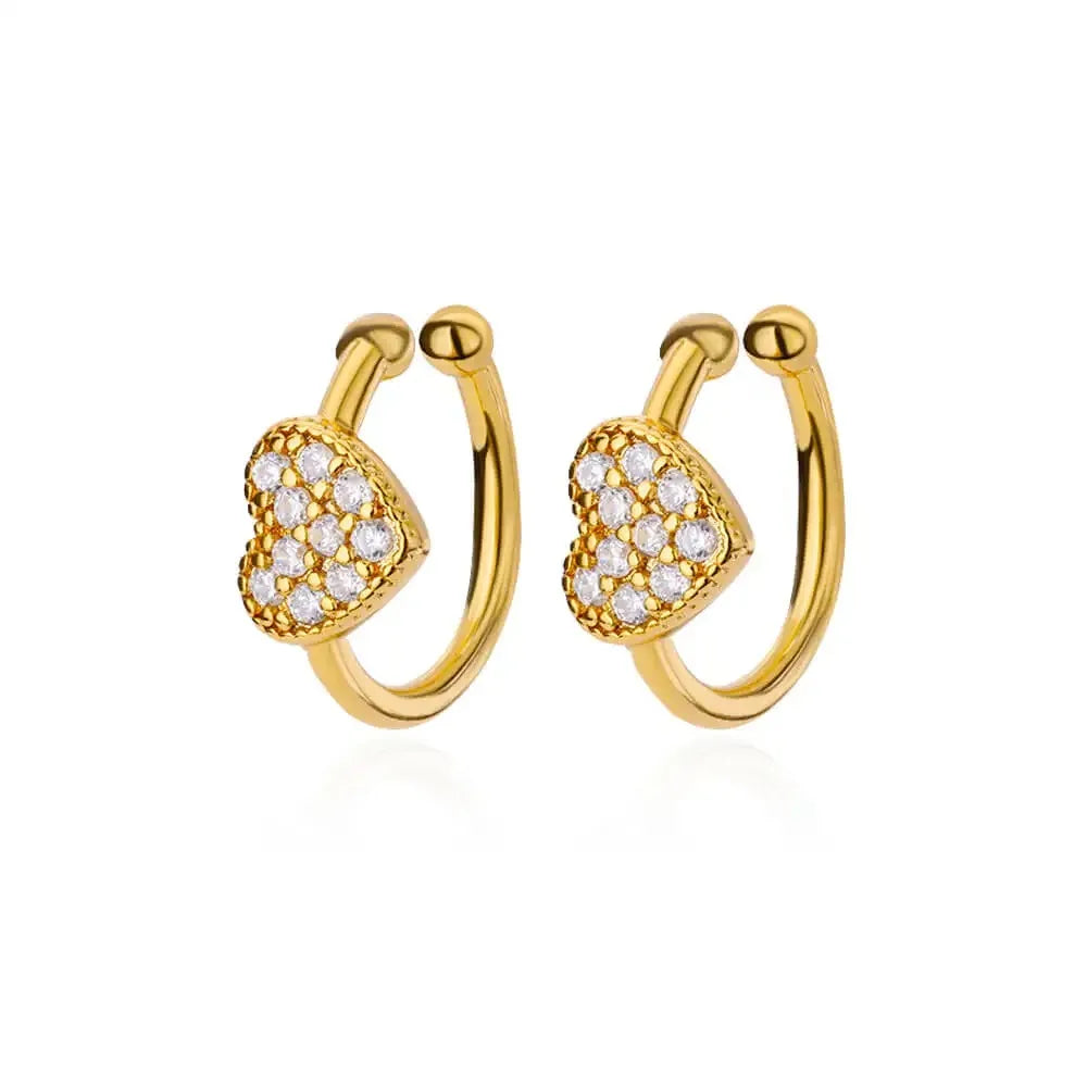 Hollow Zircon Heart Earrings For Women Stainless Steel Gold Color.