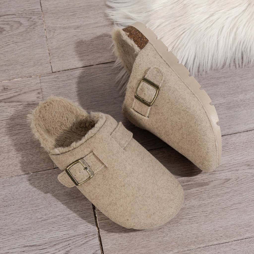 Women's Winter Casual Soft Comfortable Warm Anti-Slip Slip-On Plush Slippers Covered Toe Home Slippers