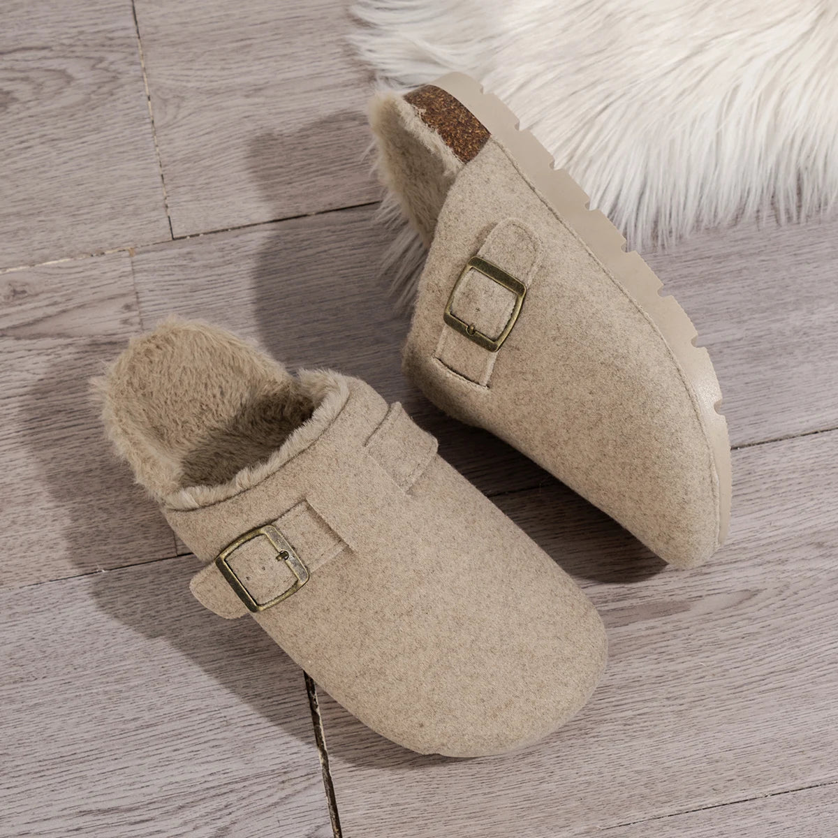 Women's Winter Casual Soft Comfortable Warm Anti-Slip Slip-On Plush Slippers Covered Toe Home Slippers