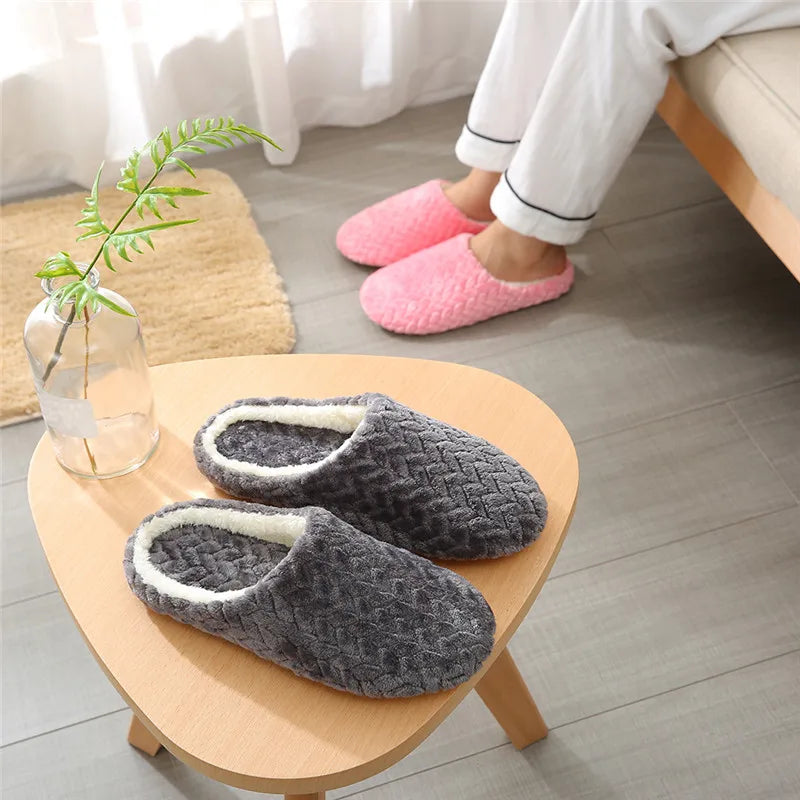 Women Winter Home Fur Slippers Cartoon Cat Non-Slip Soft Warm House Indoor Bedroom