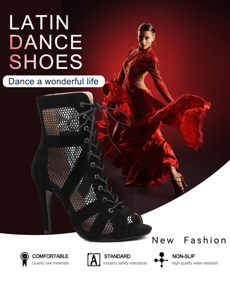 Girls Latin Dance Shoes Women Modern Dance Salsa High-Top Sandals Dance Hall Shoes Ladies Fashion Sexy High-Heeled Suede Boots