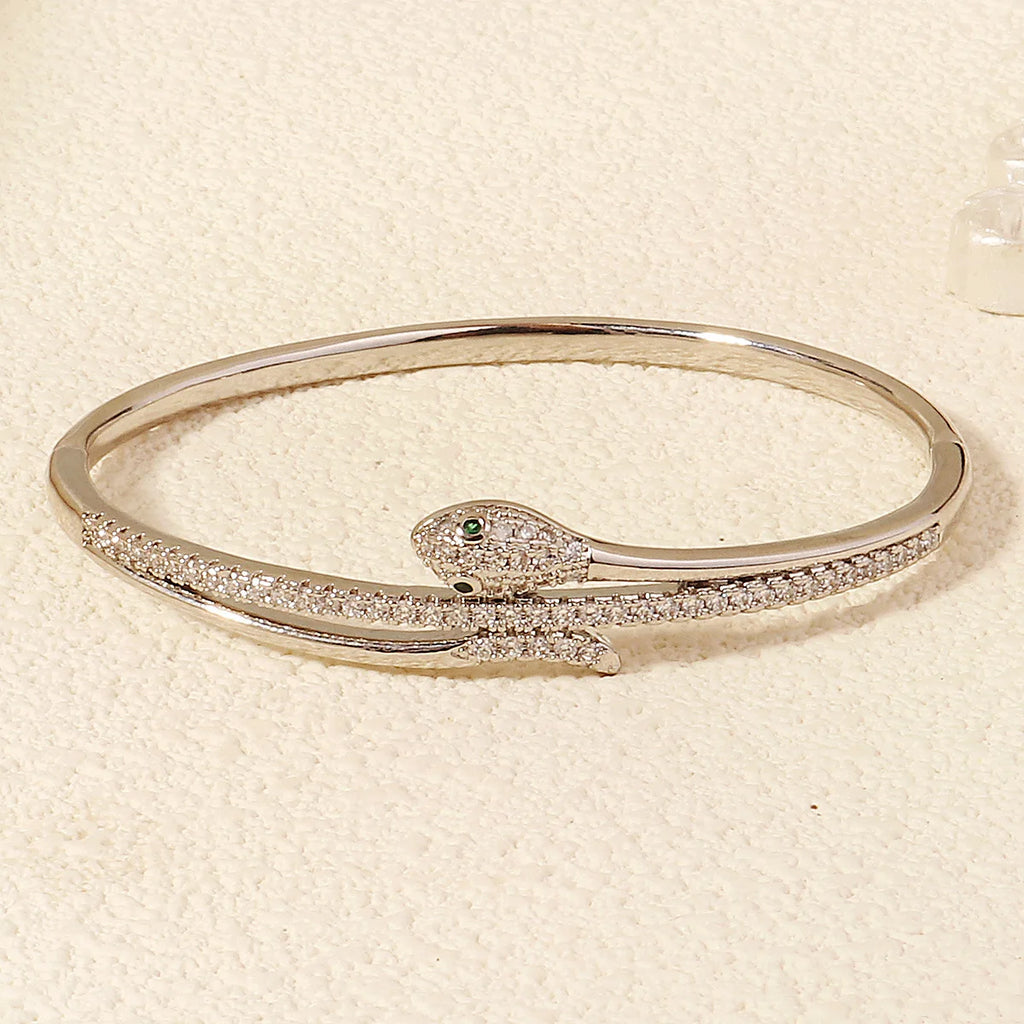 Miallo Trendy Copper Zircon Snake Bracelet 18K Gold Plated Crystal Animal Open Bangle Fashion Wedding Party Jewelry Accessories