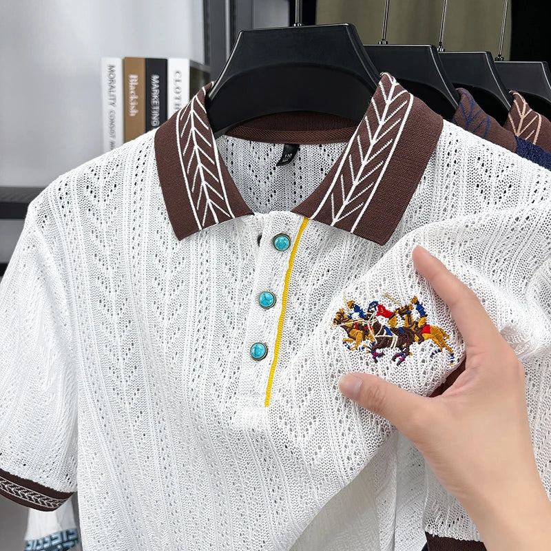 High End Luxury Men's Polo Shirt Lapel Short Sleeve T-Shirt Summer New Horse Embroid Ultra-Thin Breathable Fashion Men'swear Top