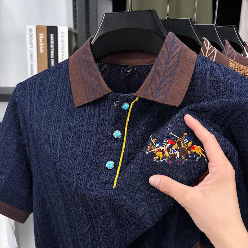 High End Luxury Men's Polo Shirt Lapel Short Sleeve T-Shirt Summer New Horse Embroid Ultra-Thin Breathable Fashion Men'swear Top