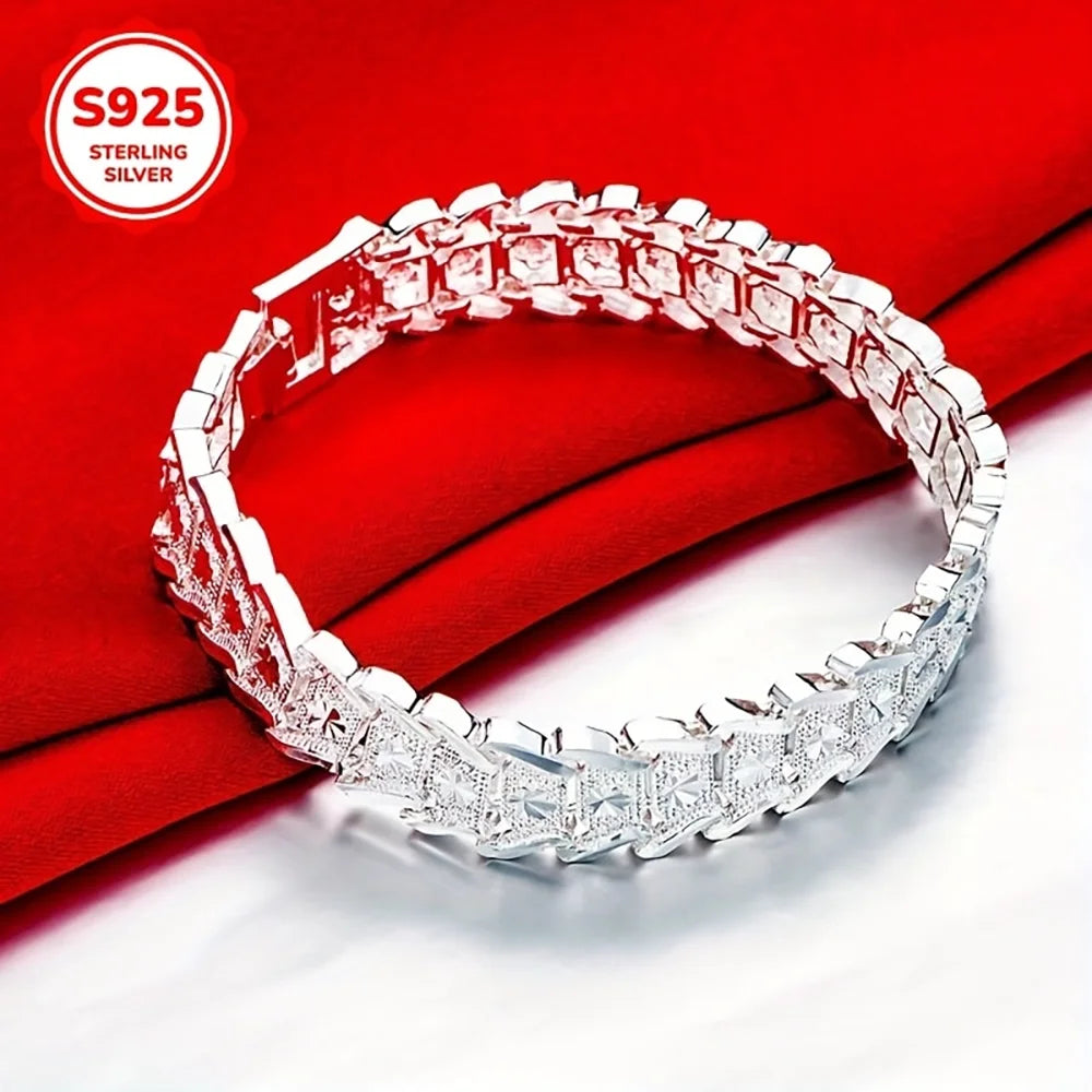 925 Sterling Silver 8-inch Classic Bracelet, Suitable for Men and Women, Wedding and Engagement Jewelry