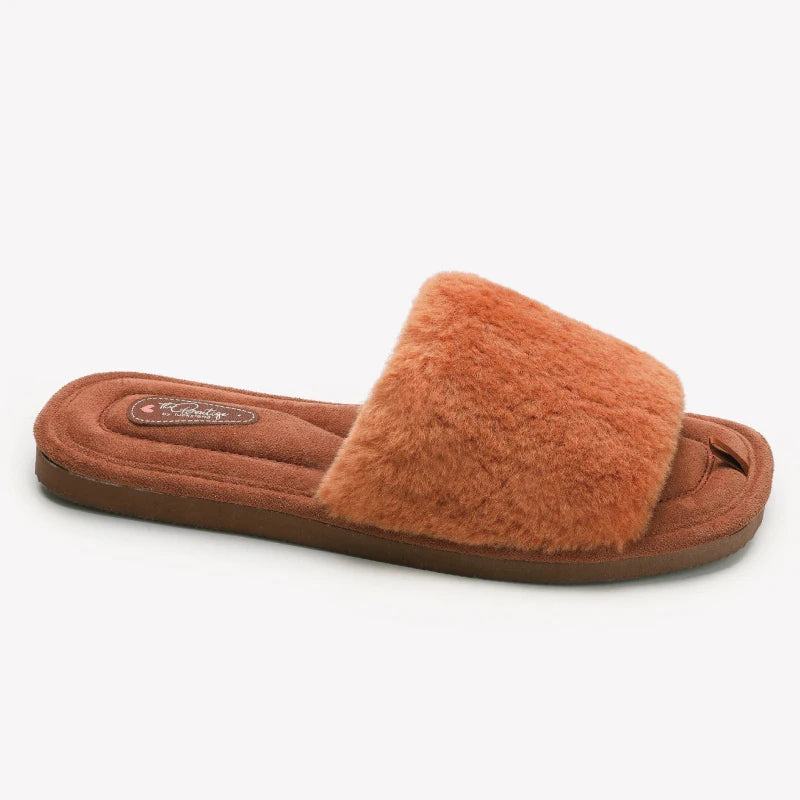 Eyriphy Women's Fluffy Furry Fur Slippers Open Toe Casual Bedroom Slides Memory Foam Soft Sole Cotton Shoes Anti-Slip Spa Indoor