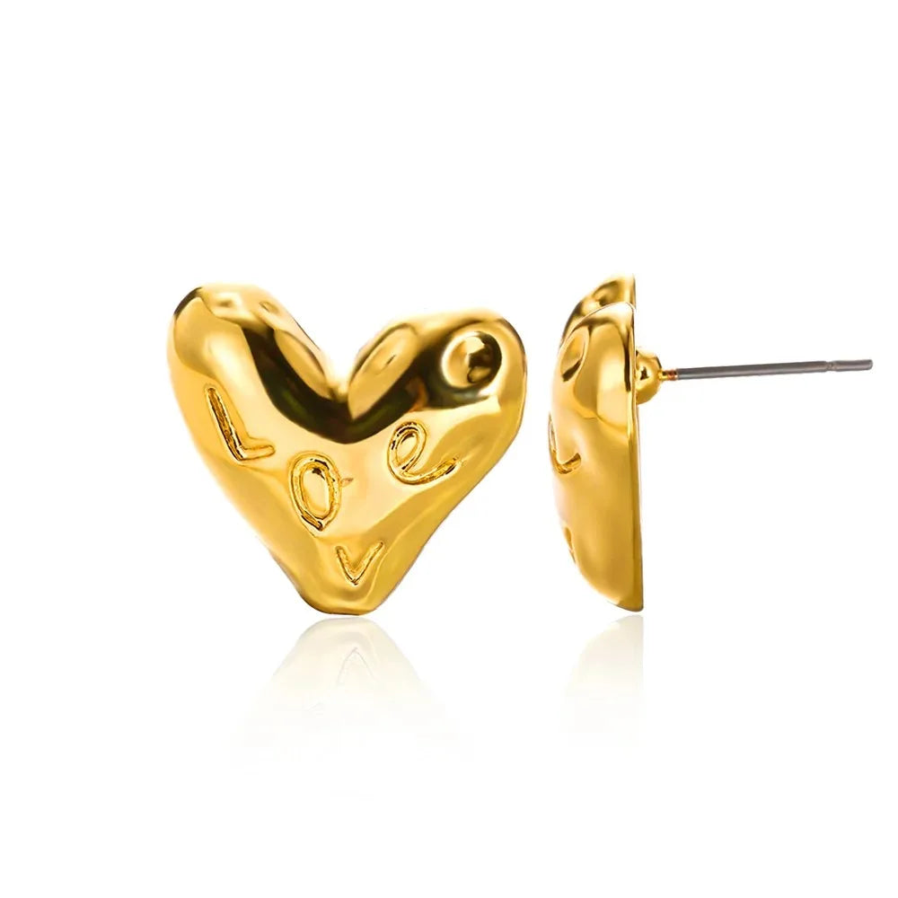 Hollow Zircon Heart Earrings For Women Stainless Steel Gold Color.