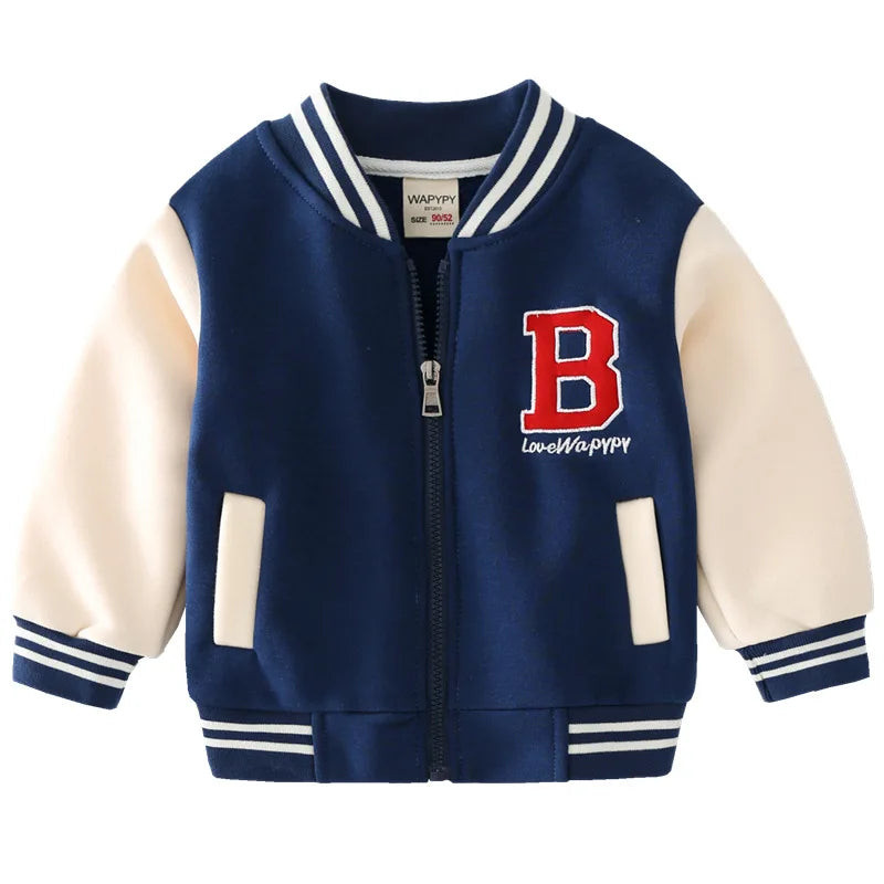 2025 Autumn Winter Boys Zipper Jacket Kids Fleece Outerwear Baby Embroidery Letters Baseball Uniform Children V-Neck Casual Top