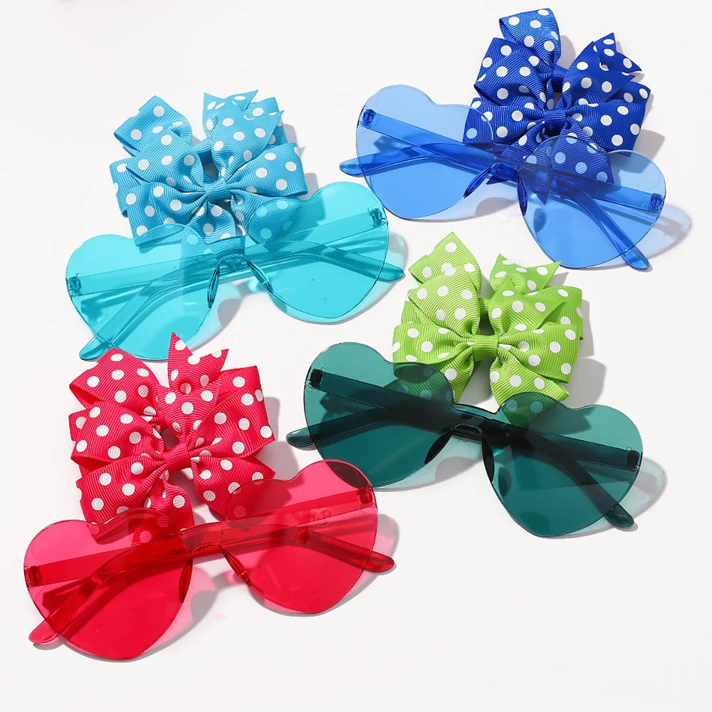 3Pcs/Pack Solid Dot Hair Bows Clip Girls Boutique Bowknot Hair Clips Kids Colorful Heart Sun Glasses Children Hair Accessories.
