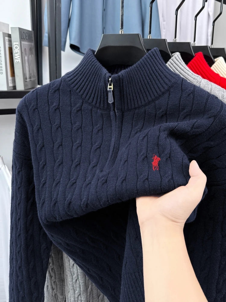 Luxury Pony Embroidery Designer Brand Sweater Men New Fashion Jacquard Paul Casual Half Zipper Stand up Collar knitted pullover