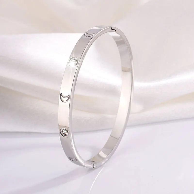 Yupsk 4pcs/1pcs Green Pink Zircon Stainless Steel Bracelet for Women Versatile Stacking Bangles Valentine's Day Jewelry Gift