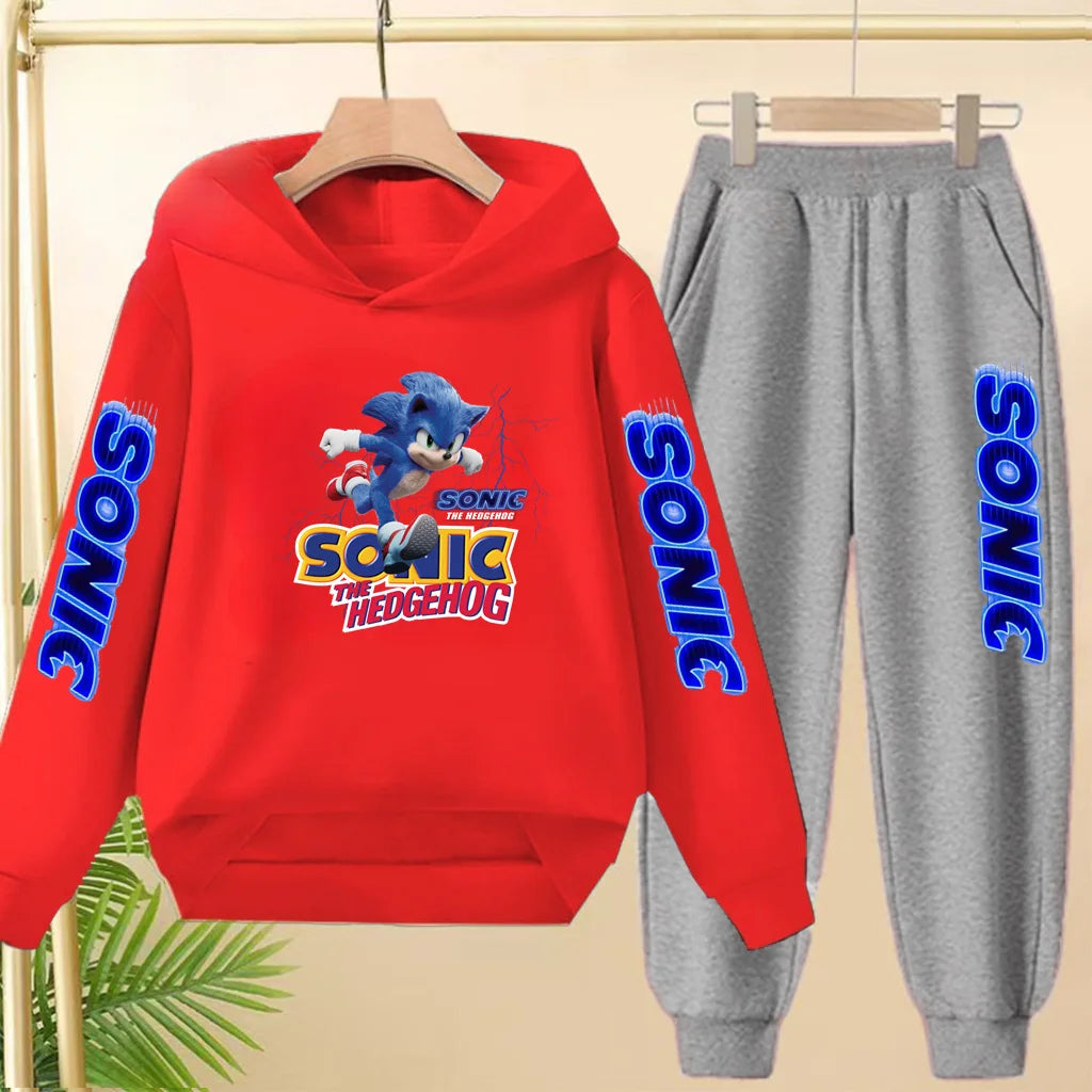 Kids 3-12Yrs Autumn Hoodie Anime Products Clothing Sports Pullover Sweatshirt+Pants Two-Piece Set Boys Girls Toddler Leisure Set