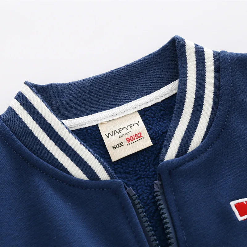2025 Autumn Winter Boys Zipper Jacket Kids Fleece Outerwear Baby Embroidery Letters Baseball Uniform Children V-Neck Casual Top