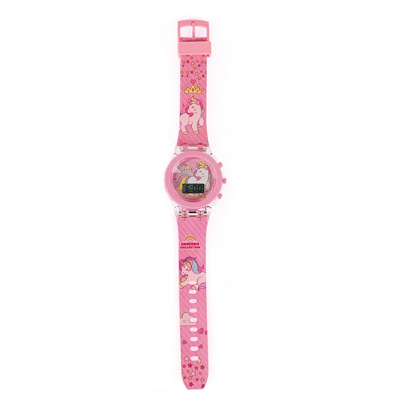 Cartoon unicorn Children Watches for kids Collection Digital Electronic Flash Glow Up Light Colourful mickey mouse Girls Clock