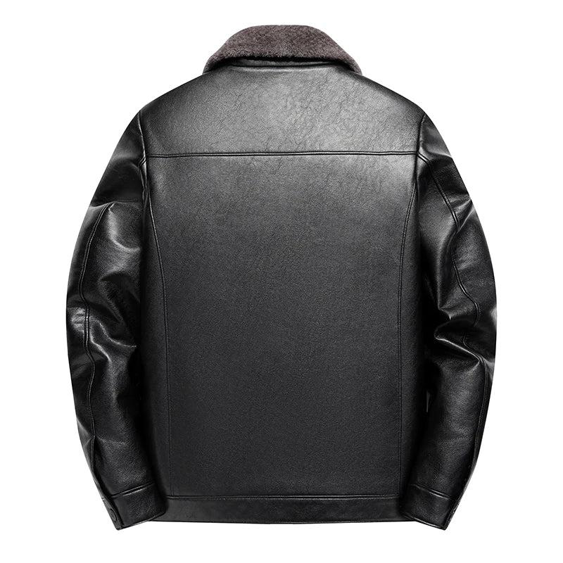 Add Fleece and Thickening Winter Dad Leather Jacket for Middle-aged Grandpa Fur Collar Middle-aged Men's Coat for Warmth