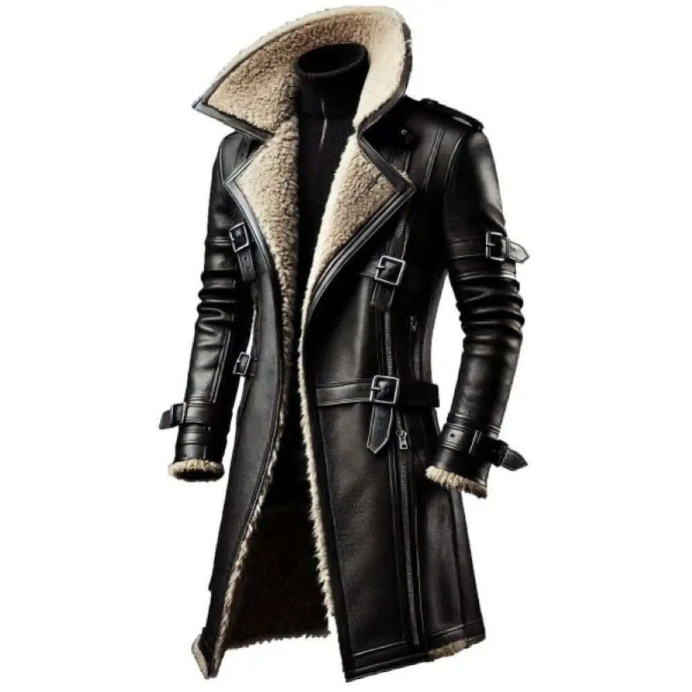 2025 New Men's Training Warm PU Leather Long Coat, Winter Windproof Stand Collar Zip Up Jacket, Male Fitness Running Gym Workout