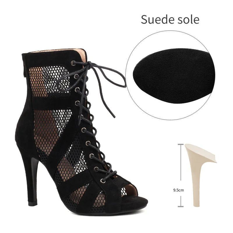 Girls Latin Dance Shoes Women Modern Dance Salsa High-Top Sandals Dance Hall Shoes Ladies Fashion Sexy High-Heeled Suede Boots