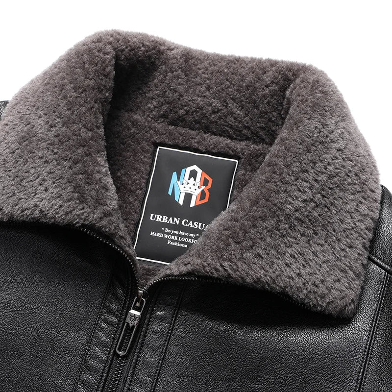 Add Fleece and Thickening Winter Dad Leather Jacket for Middle-aged Grandpa Fur Collar Middle-aged Men's Coat for Warmth