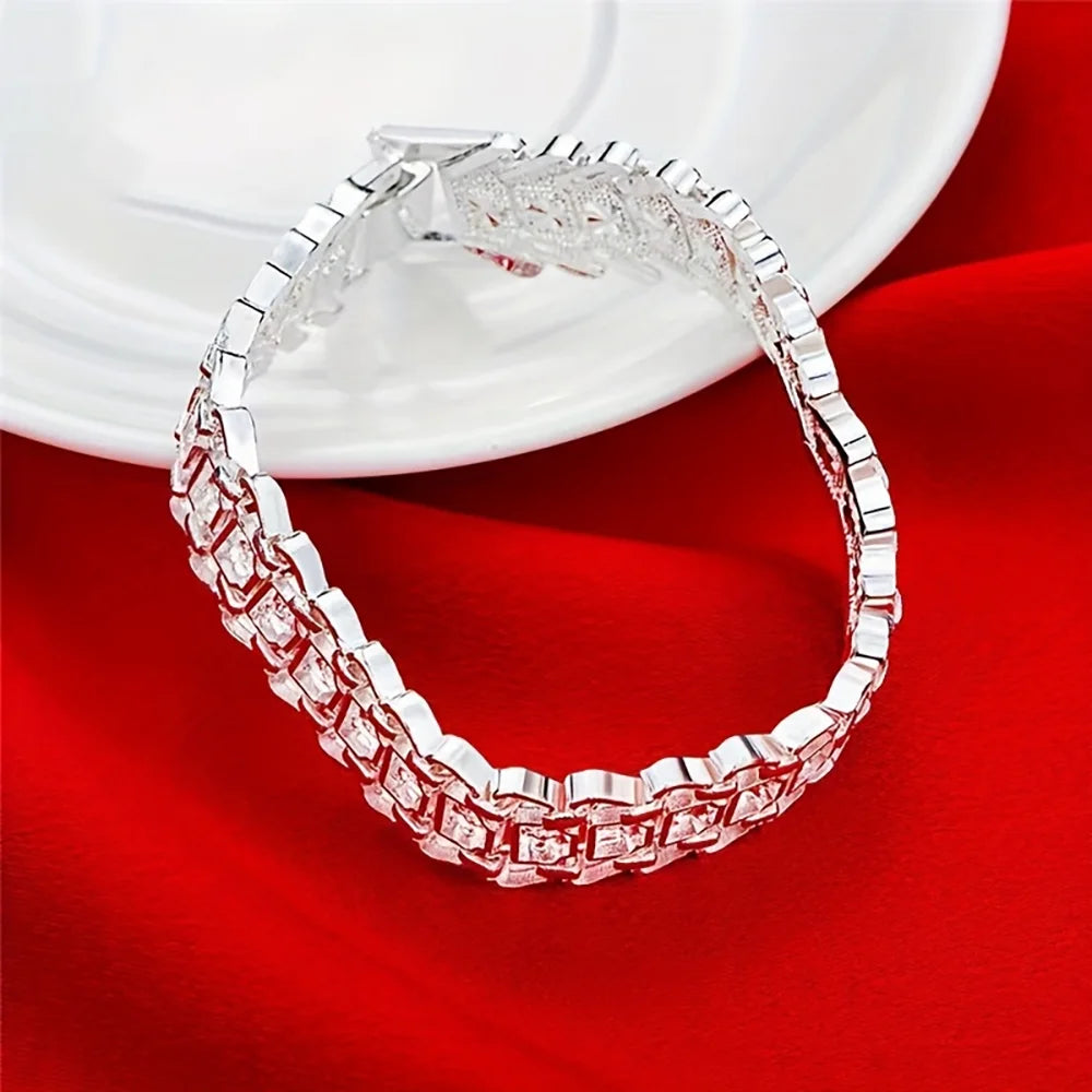 925 Sterling Silver 8-inch Classic Bracelet, Suitable for Men and Women, Wedding and Engagement Jewelry