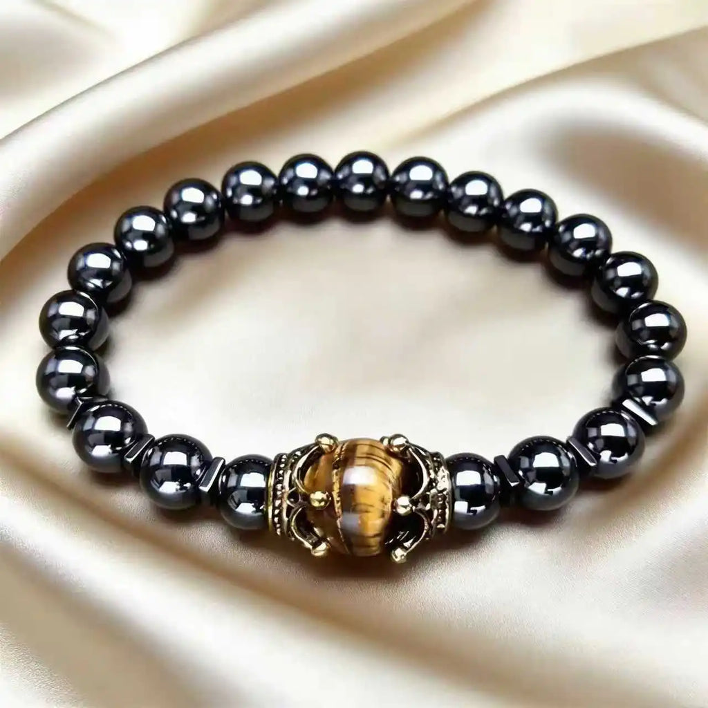 Men's Stylish Natural Stone Bracelet Vintage Crown Symbol of Power