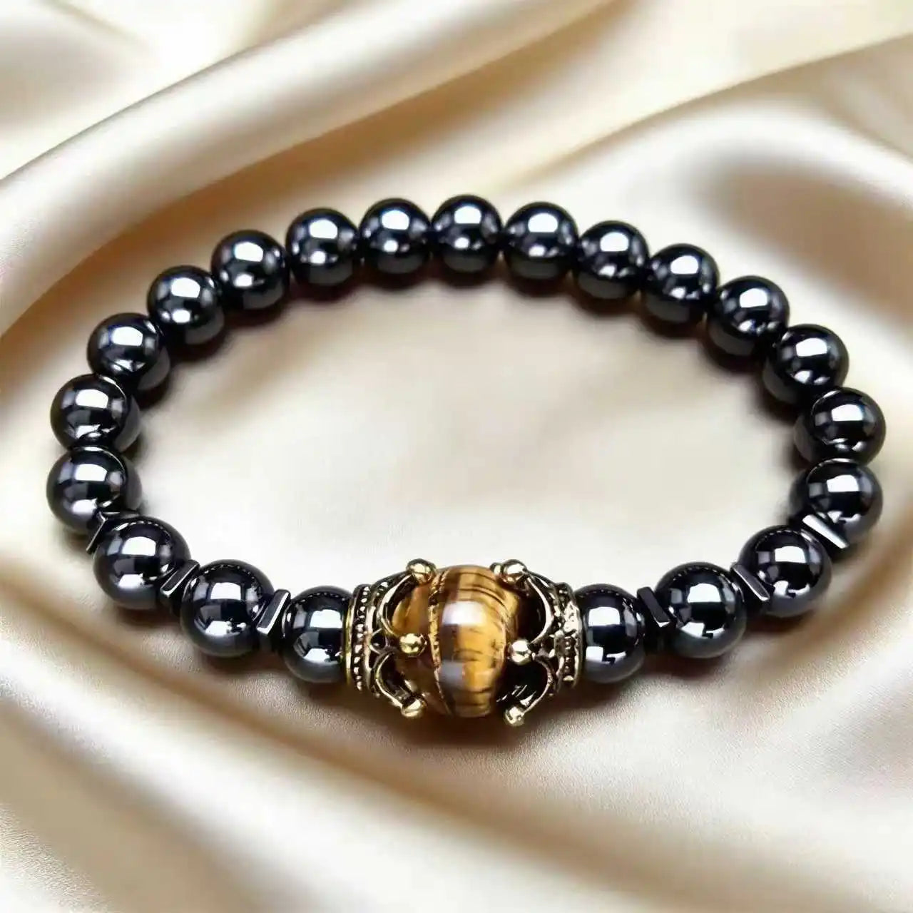 Men's Stylish Natural Stone Bracelet Vintage Crown Symbol of Power