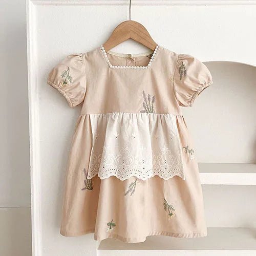 2025 New Summer Sister Clothing 1-6Yrs Kids Princess Dresses Short Sleeved Cotton Print Baby Girl Birthday Party Wedding Dress