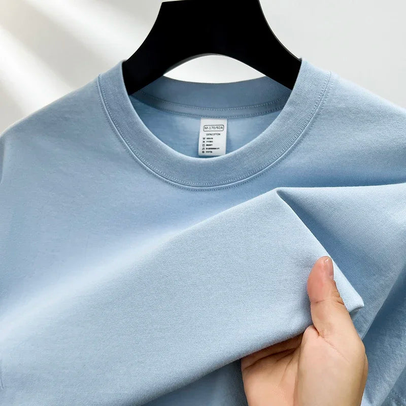 100% Pure Cotton Summer High-end Brand Men's Short Sleeve Round Neck Fashionable Style Half Sleeved Top Breathable T-shirt