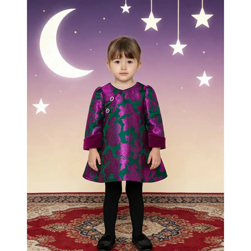 Girls'  Embroidered Tang Suit Velvet Sleeves High-Quality Princess Dress