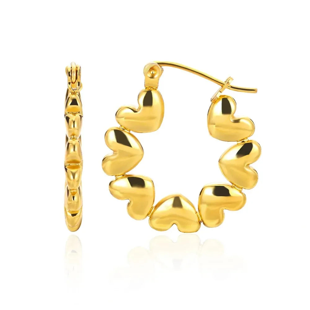 Hollow Zircon Heart Earrings For Women Stainless Steel Gold Color.