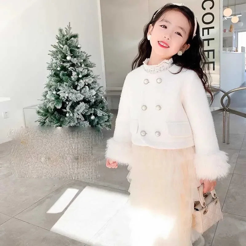 2025 New Year's Girls' Set with Cotton and Thickened Small Fragrant Plush Jacket+ Hip Hugging Skirt Winter New Clothing Suits