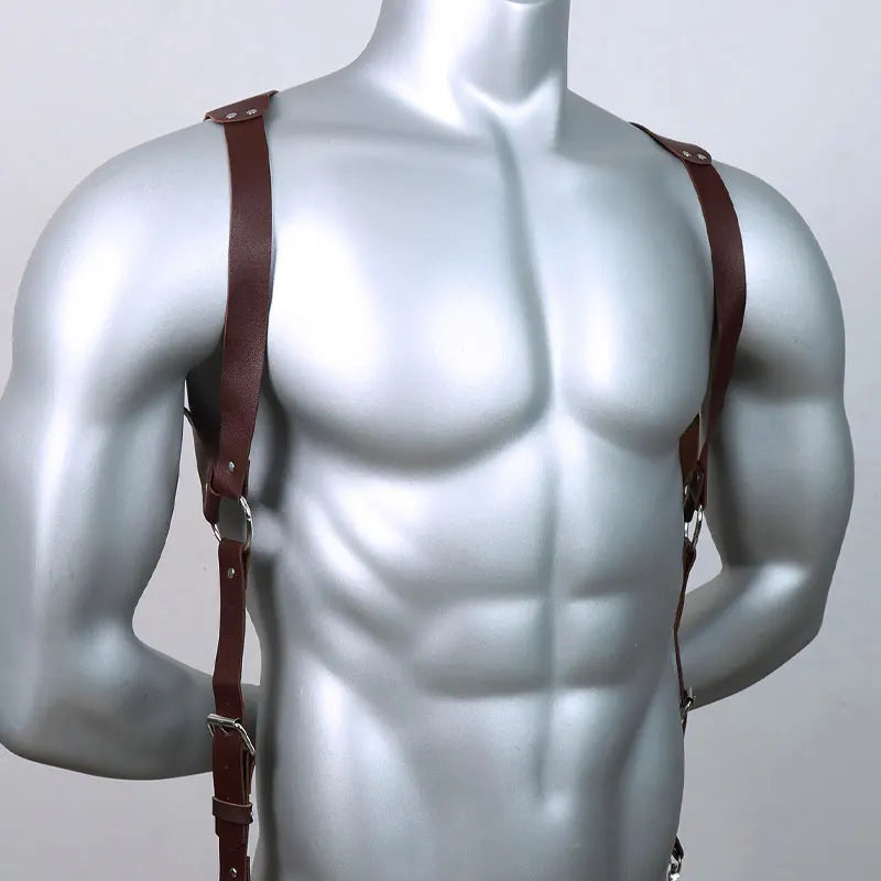 Men Leather Suspenders Body Chest Suspenders Adjustable Buckle Shoulder Armors Straps Punk Black Belt Club Party Rave Costumes