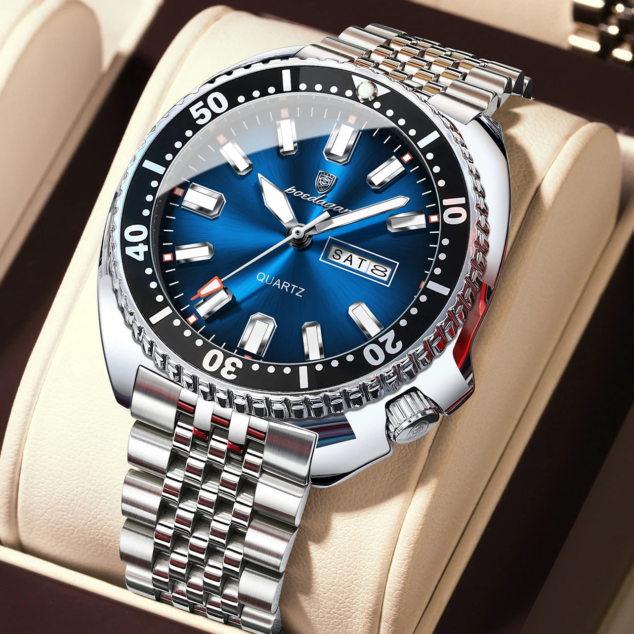 POEDAGAR Luxury Business Men Watch Date Week Waterproof Luminous Man Wristwatch Sport Stainless Steel Quartz Men's Watches Reloj