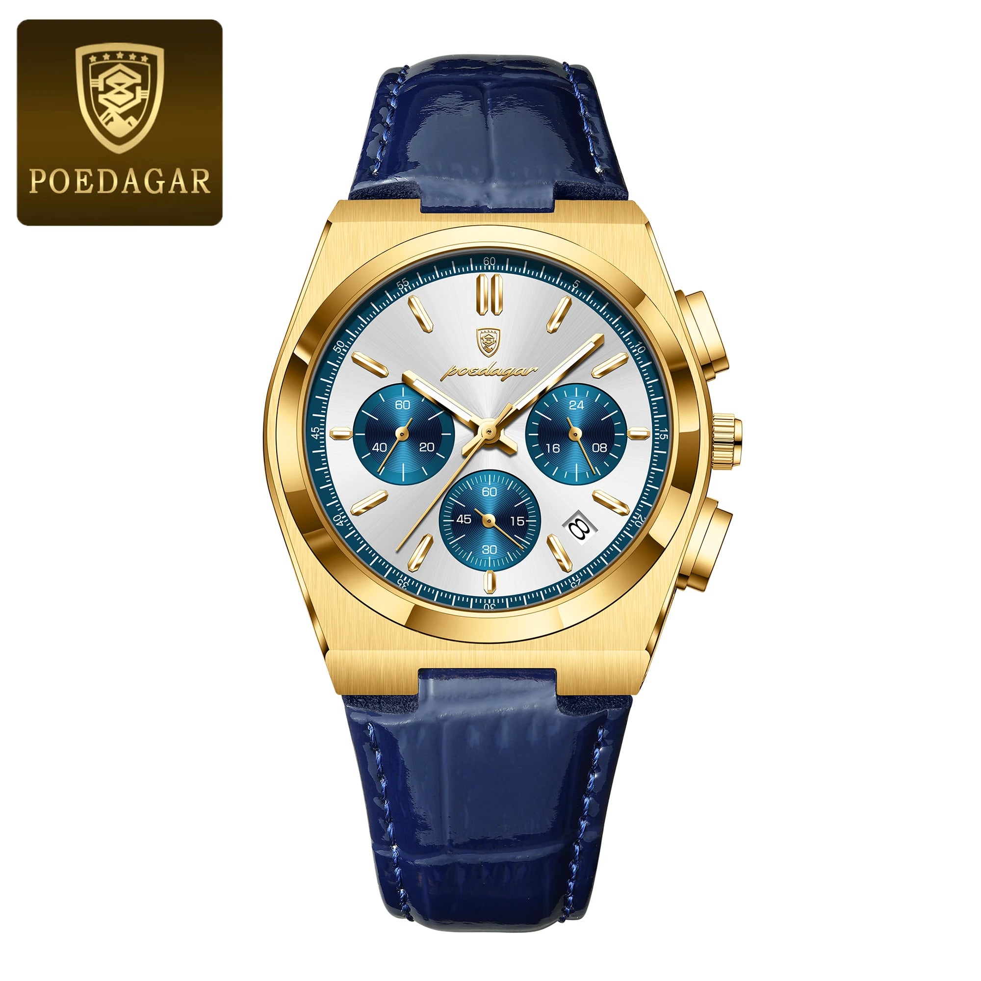POEDAGAR Top Fashion Male Watch Waterproof Luminous Chronograph Date Quartz Men Wristwatch Leather Luxury Military Men's Watches