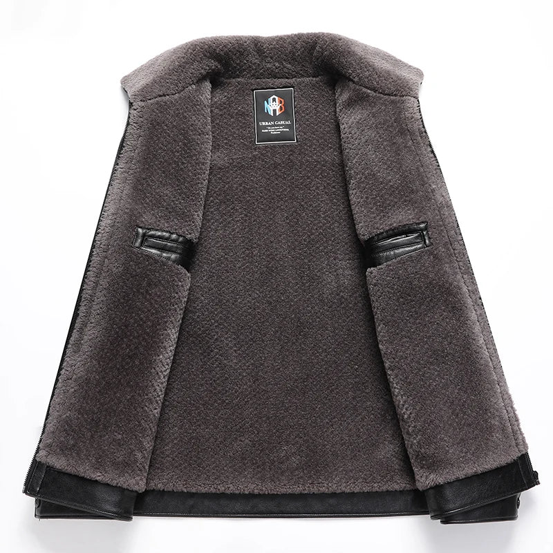 Add Fleece and Thickening Winter Dad Leather Jacket for Middle-aged Grandpa Fur Collar Middle-aged Men's Coat for Warmth