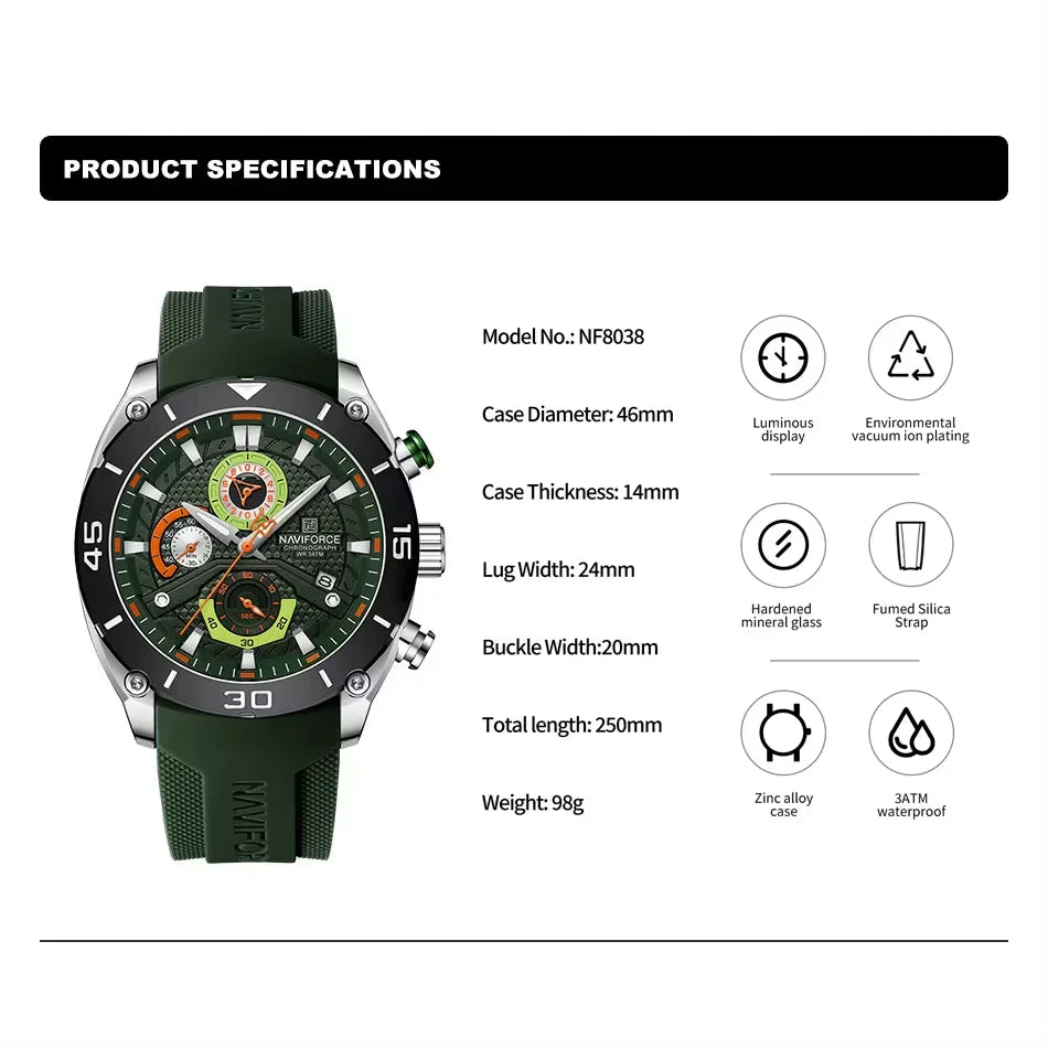 NAVIFORCE Sport Watch for Men Waterproof