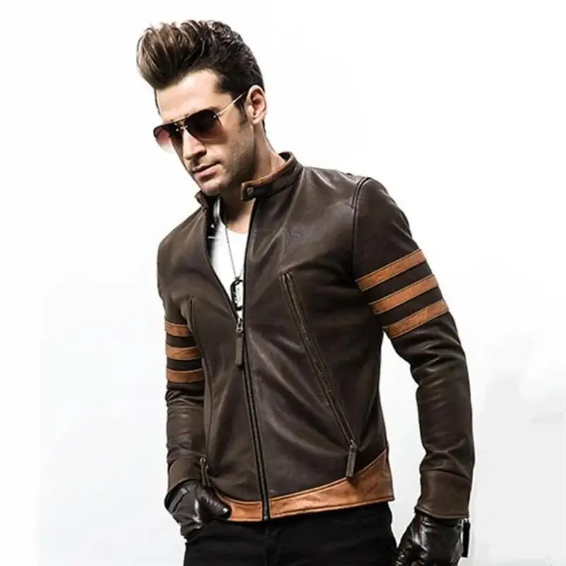 High-end Brand Men's Zipper Leather Jacket Wolverine Slim Fit Short Coat Retro Locomotive Logan Bomber PU Leather Jacket 5XL-M