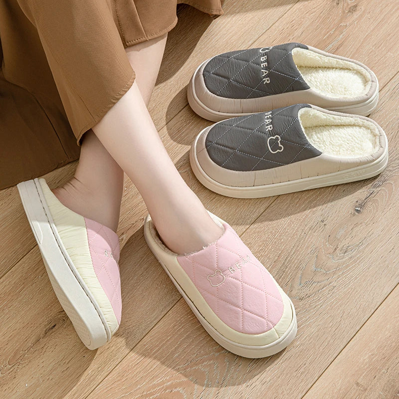 Women's Men's Thick Soft Bottom Home Slippers Household Plush Slippers Anti-slip Thermal Slippers Indoor Winter Couples Shoes