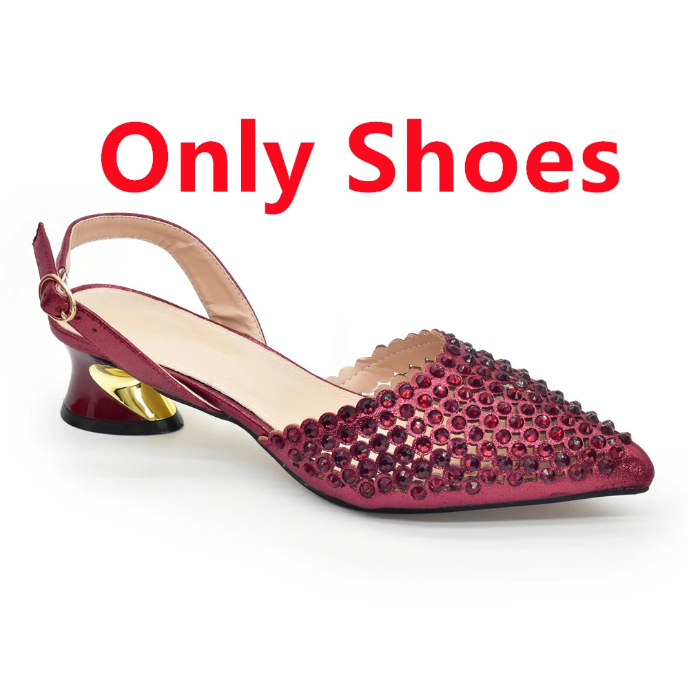 New Fashion Gold Color Shoes and Bags To Match Set Nigeria Party Women's Wedding Bag and Shoe Set Decorated with Rhinestone