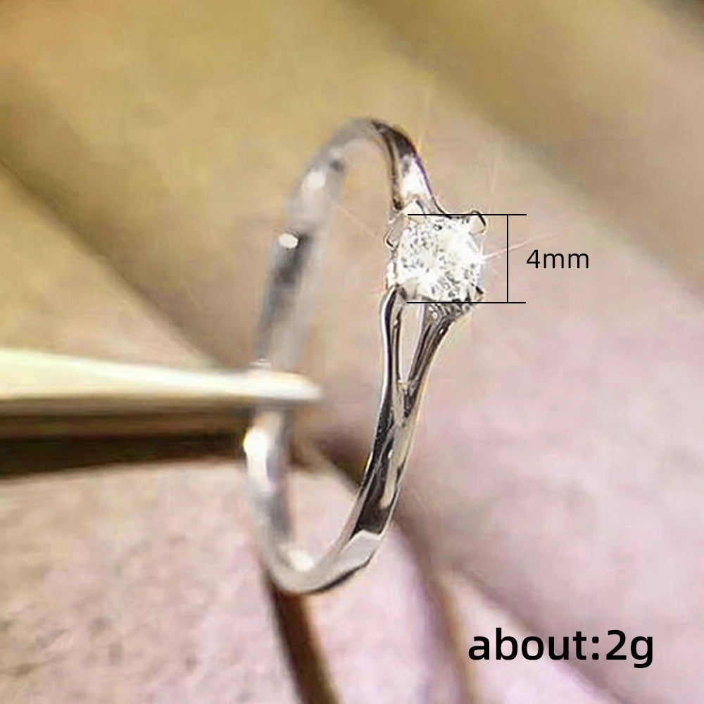 Huitan Minimalist Women's Wedding Rings with 4MM Cubic Zirconia Simple Elegant Female